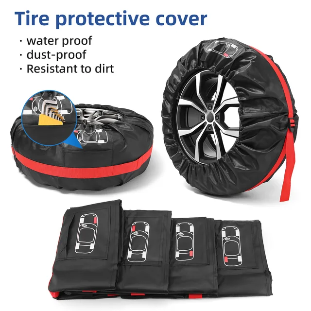 Housse De Protection Pour Pneu De Rechange Voiture - 4 Housses Ajustables Avec Poignée - Taille S Et L