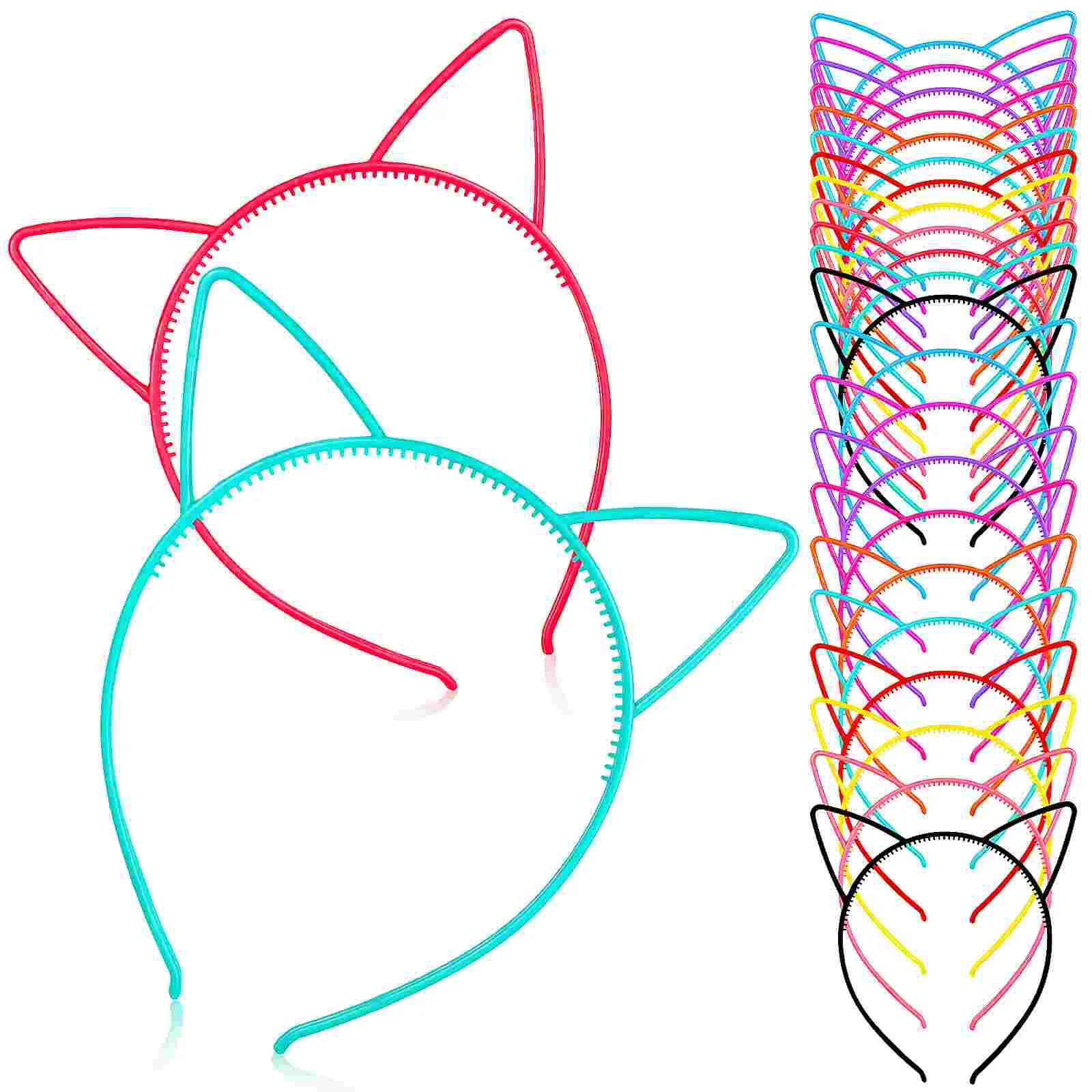 24 Pcs Cat Ear Headband Plastic 12 Colors Halloween Hair Accessories Headbands Fashion for Teens Ears Party Child Miss 4