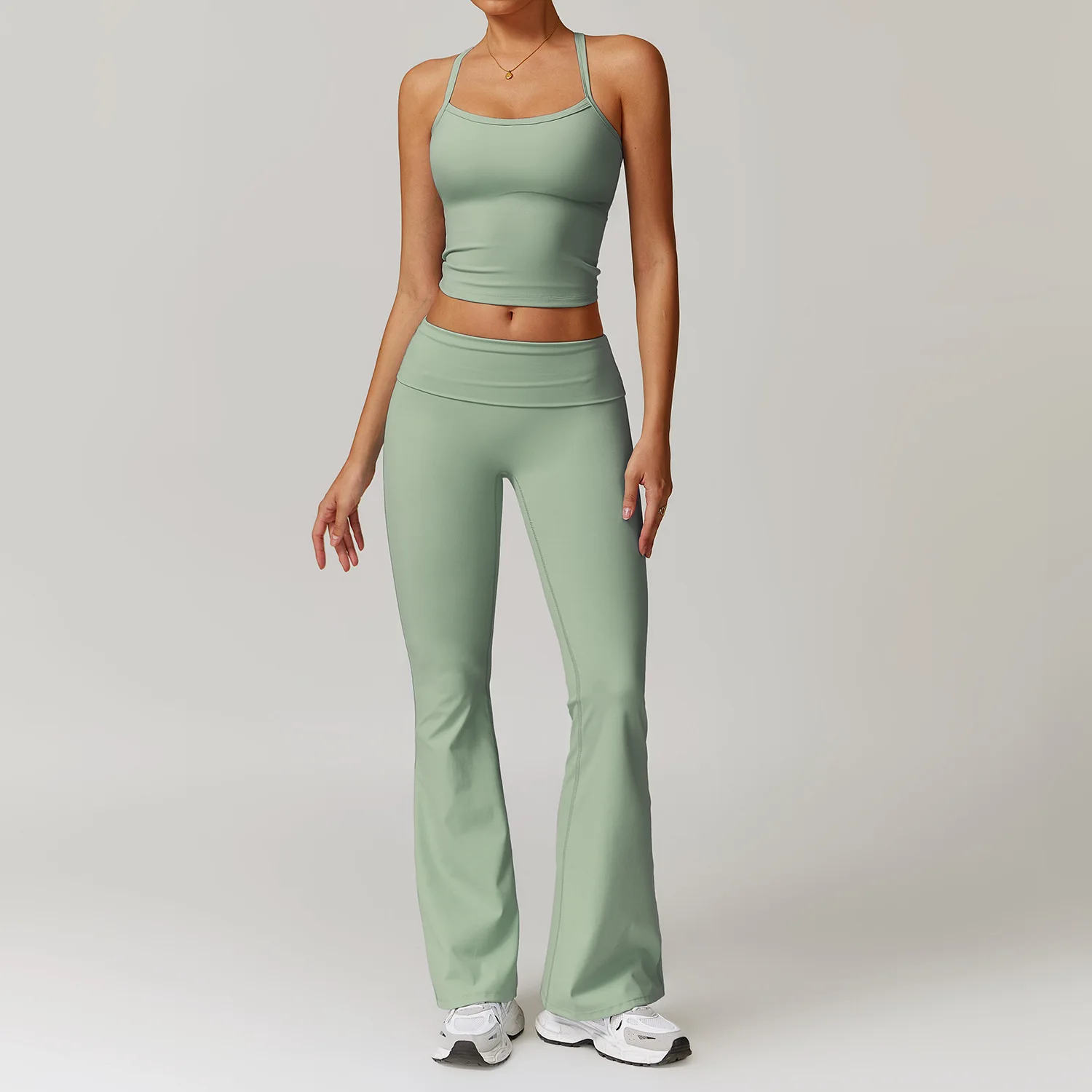 Yoga Set Women's Tracksuit Halter Sport Crop Top High Waist Flare Leggings Fitness Suit Gym Workout Push Up Clothes 2 Piece