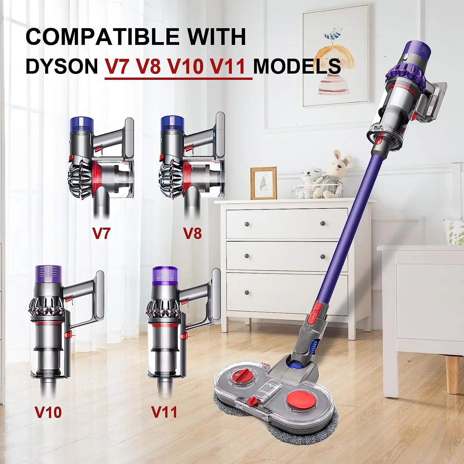 Description Picture 2 of itemFighter Electric Mop Head Attachment For Dyson V7 V8 V10 V11 V15 Wireless Vacuum Cleaner Wet-Dry Mop Cleaning Head Floor Brush