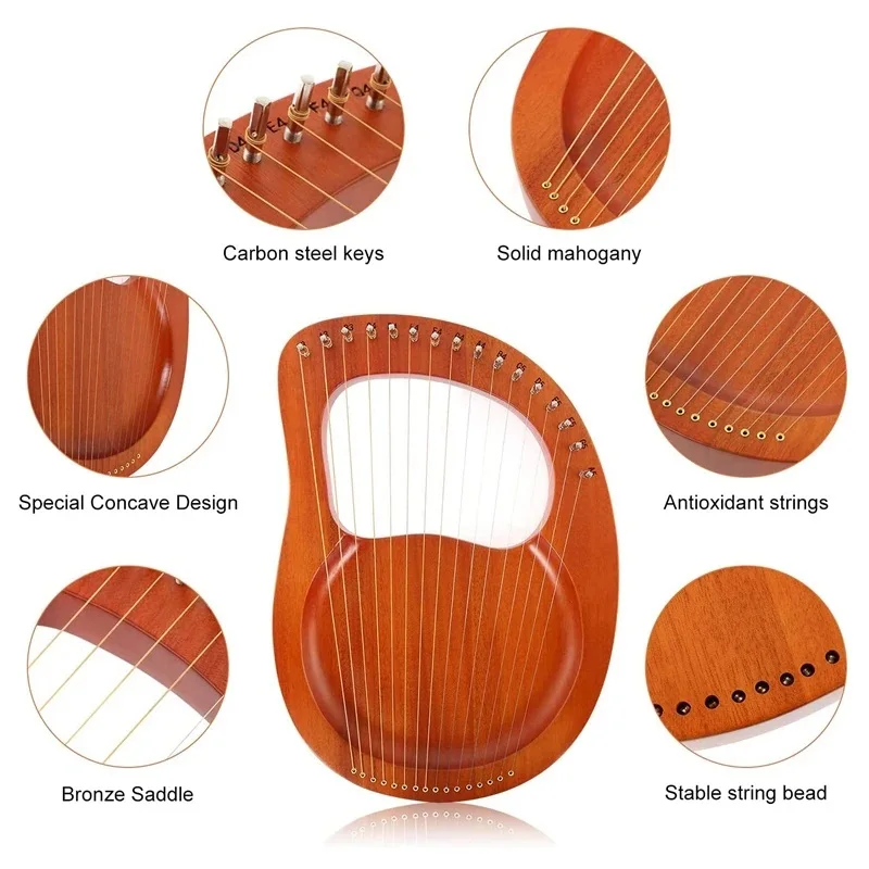 Lyre 16 Strings Lyre Harp Piano Wooden Mahogany Harp 16 String Piano Beginner Musical Instrument With Spare String