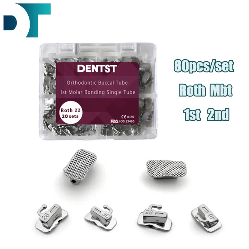 

20set/80pcs Dental Orthodontic Buccal Tube Single 1st 2nd Molar Bondable Non-Convertible Mesh Base Roth/MBT