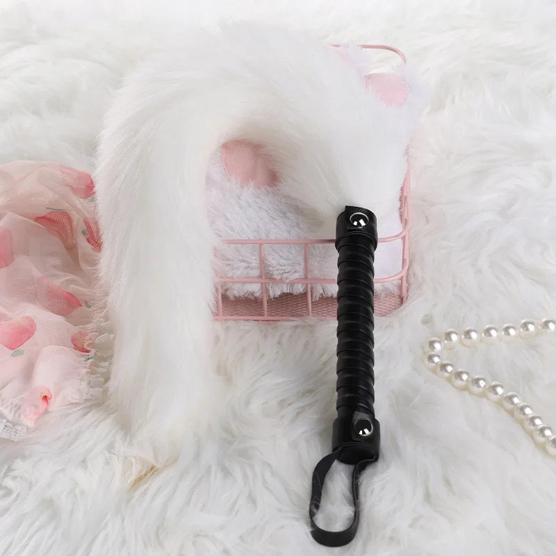 56CM PU Leather  Handle Foxtail Horse Whip Spanking Whip for Horse Training 5