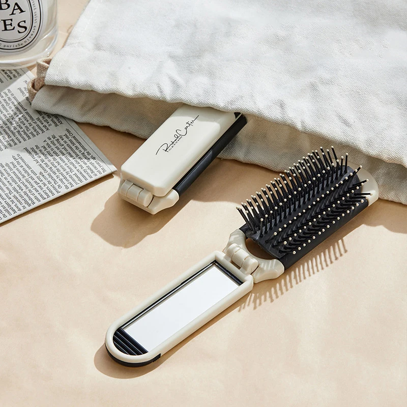 

Mini Hair Brush Folding Massage Comb Head Massage Anti-Static Portable Travel Hair Brush Girl Hair Combs With Mirror
