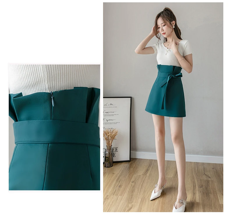 Suit Women Skirt Lace-Up Bow Zipper Woman Skirts 2021 Spring Summer Korean Fashion High Waist Mini Short Skirt Female Jupe Femme silk skirt