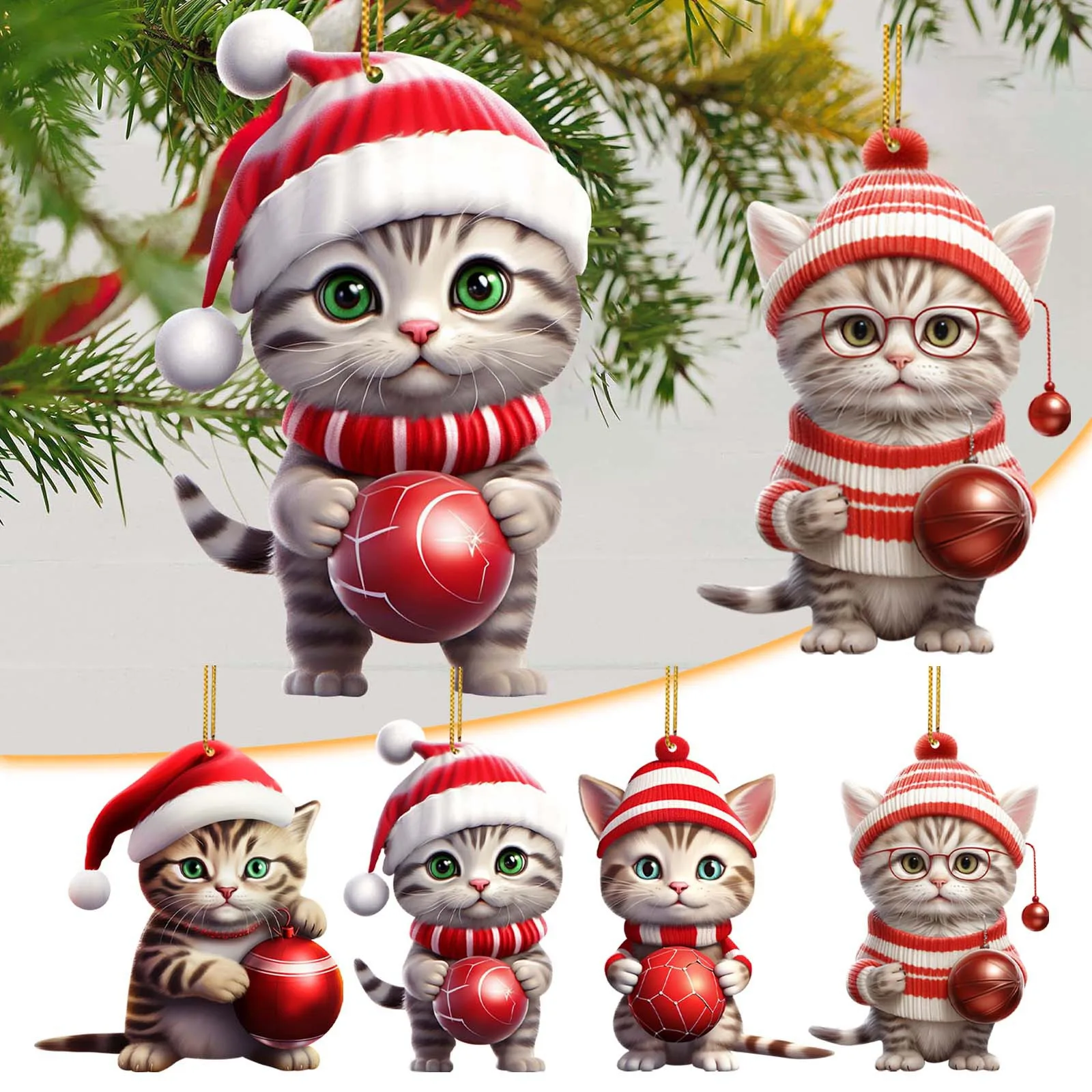 Christmas Decorations 2pcs/1pcs 2d Acrylic Funny Cat Double Printing Pendant for Christmas Tree christmas decorations