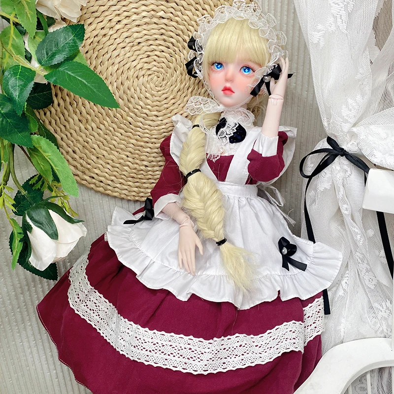 귀여운 메이드 드레스 BJD 인형, 흑백 1/3 1/4, 1/6 인형 액세서리, 어린이 장난감, 60cm