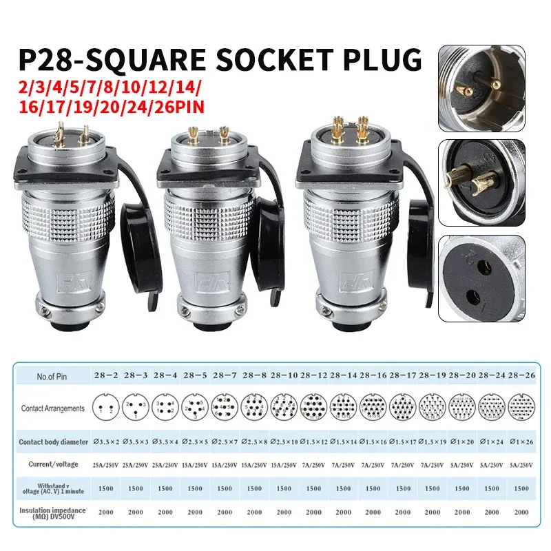 

P28 aviation connector plug socket 2/3/4/5/7/10/12/14/16/19/20/24pin male female butt joint Circular connector rear nut PLS28