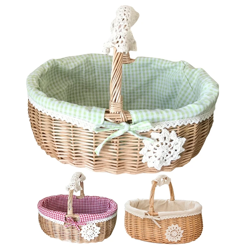 

ABSF Wicker Woven Storage Basket Portable Picnic Fruit Vegetable Bucket Creative Flower Basket For Parties, Wedding, Bbqs
