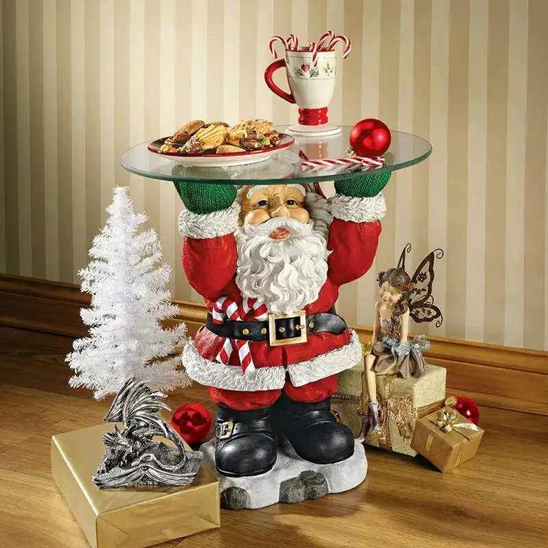 Resin Santa Claus Statues Holding Snack Tray Christmas Figurine with