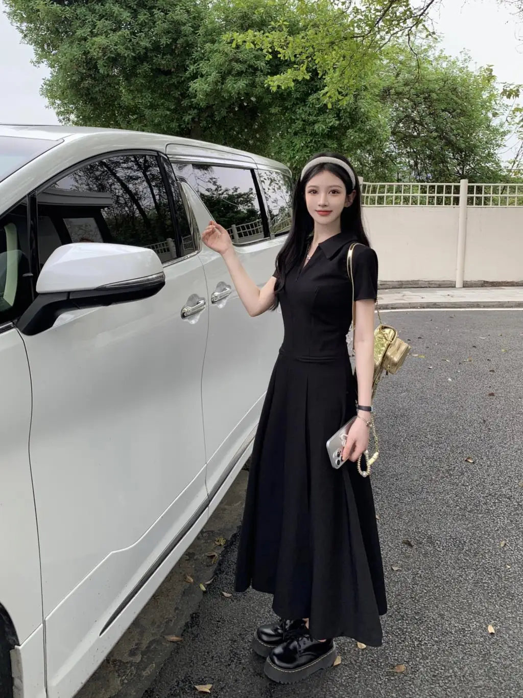 Summer New Casual Slim Solid Dresses for Women Sporty Turn-down Collor A-line Korean Chic Streetwear Simple Vestidos Mujer