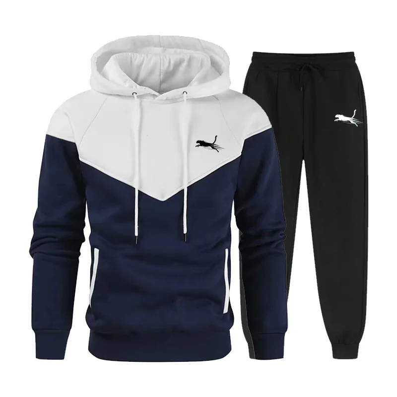 thumbnail image 1 of Sudadera con capucha con estampado para hombre, conjunto de ropa deportiva para exteriores, moda urbana sencilla, Top a juego de dos colores, otoño e invierno, novedad, 1 of 4