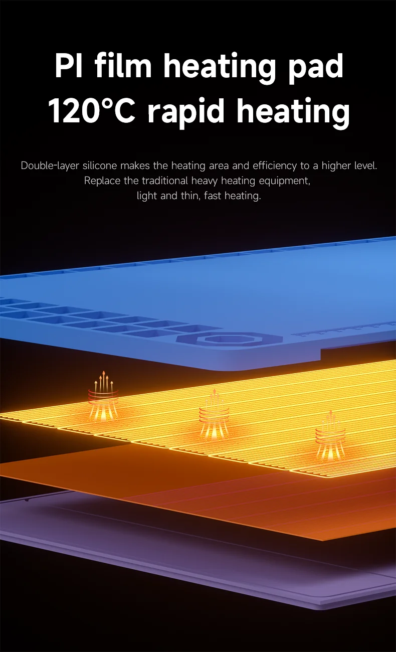 MECHANIC CP14 LCD Screen Separator LED Dust Detection Light Double Layer 120℃ Fast Heating Silicone Pad for Phone Repair Tool