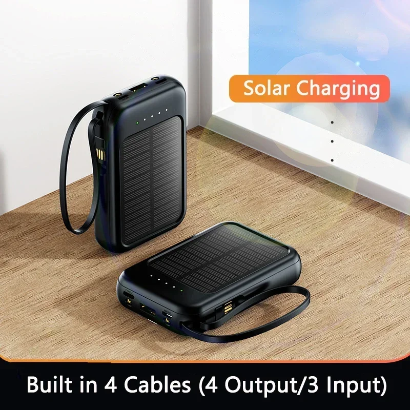 New 50000mAh Solar Power Bank Built Cables Solar Charger 2 USB Ports External Charger Powerbank with LED Light 3