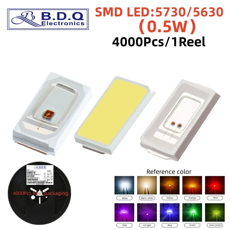 5730 0.5W SMD LED, 적색, 청색, 녹색, 백색, 황색, RGB UV LED 램프 비즈, 크기 5630 발광 다이오드, 고휘도 품질, 4000 개