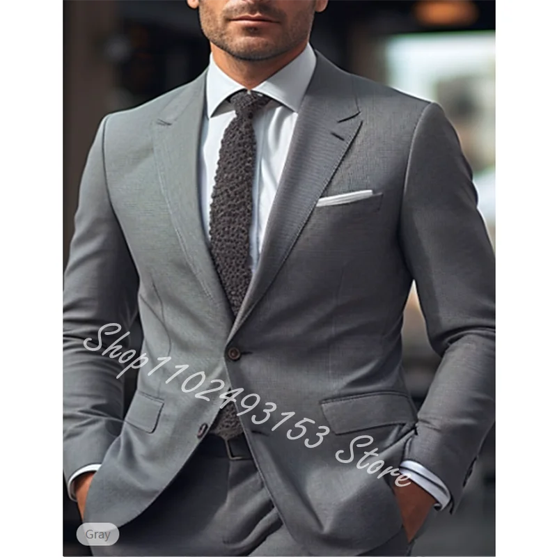 Men Suits 2 Pieces Classic Navy Blue Wedding Suits for Men Tuxedos Blazer Handsome Jacket Pants Slim Fit Outfit Costume Homme