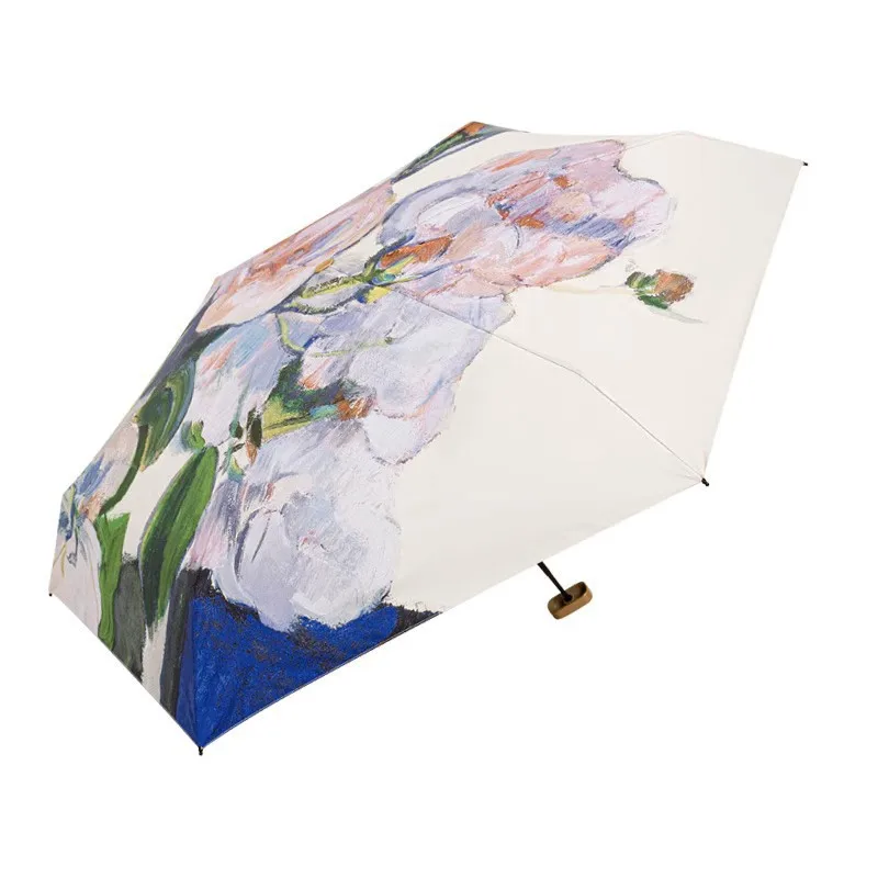 Mini Sun Umbrella Rose Oil Painting Small Pocket Rain Umbrella Folding UV Ultraviolet Protection Sun Shade Parasol