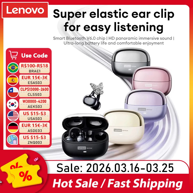 Choice Lenovo LE302 OWS 이어 클립 무선 이어폰 낮은 대기 시간 HD 통화 Bluetooth 헤드폰 HiFi 음악 스포츠 패션 이어 버드