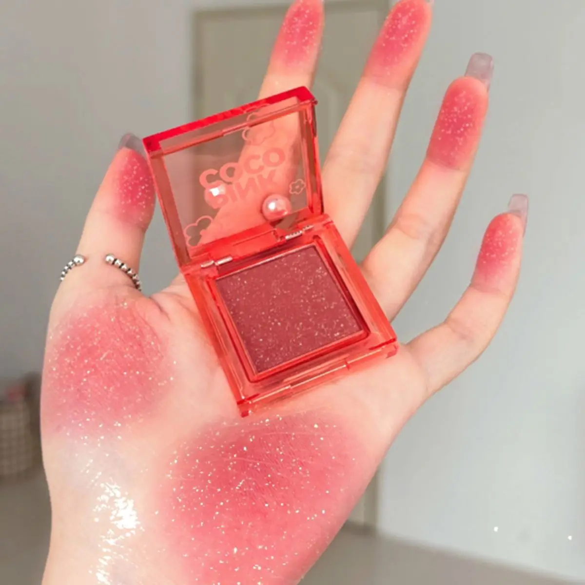 PINKCOCO fine shimmer soft mist tipsy blush single color natural fine shimmer eye shadow blush one plate for multiple uses 5
