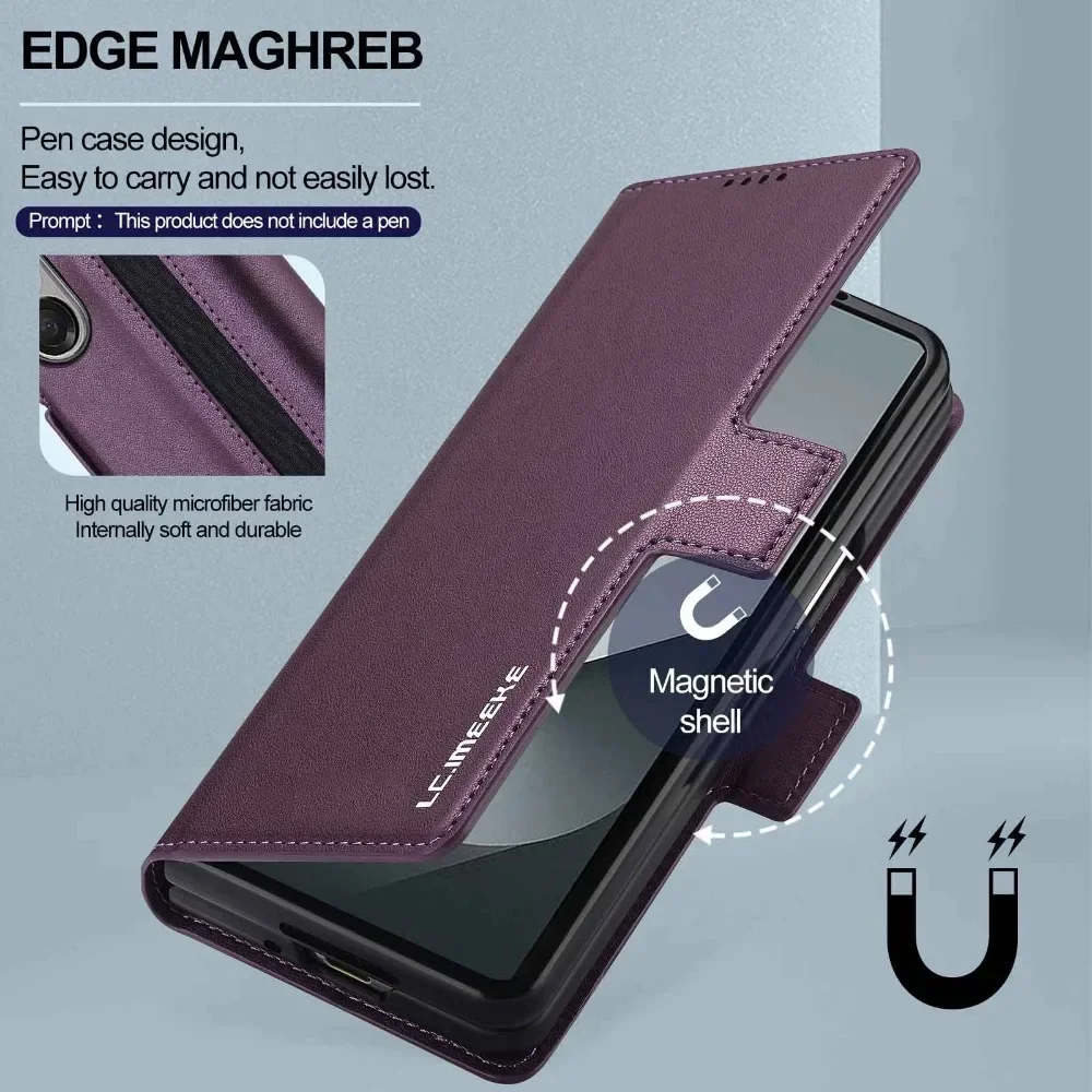Premium Business Leather Flip Case with Pen Holder and Card Slots