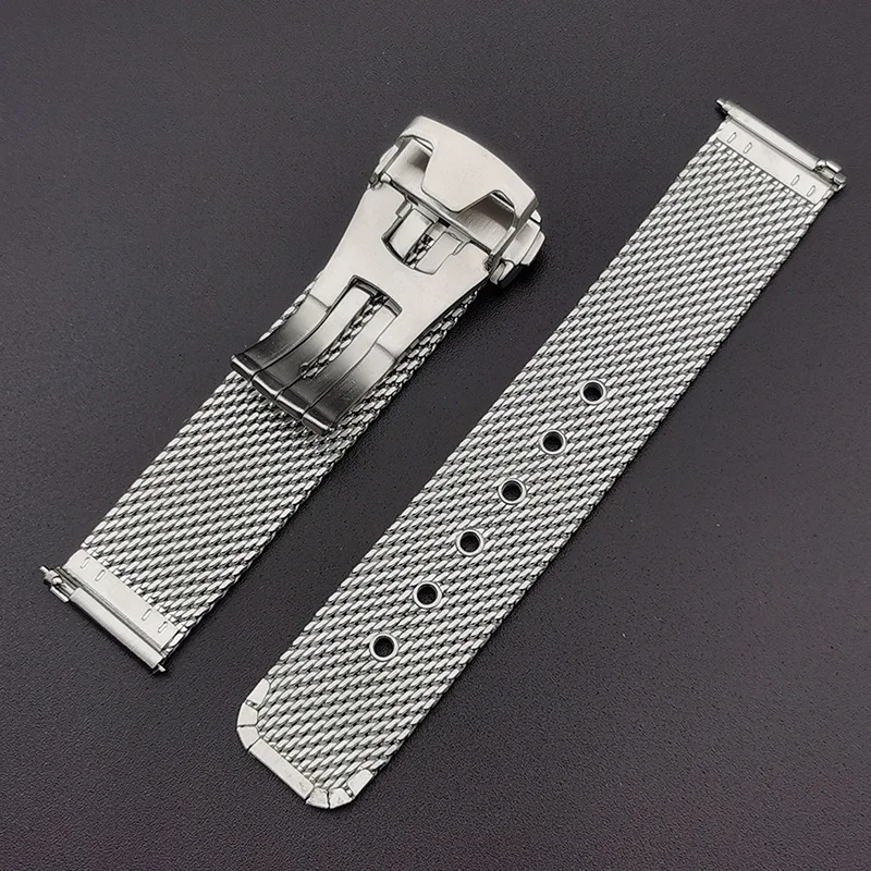 20 mm 22 mm Mesh Milanese Edelstahl-Armband für Omega Seamaster 007 High-End-Uhrenarmband aus Metall mit Schmetterlings-Faltschließe – Detail 7