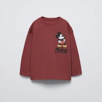 2025 Spring Wear Mickey Tees Boys Cartoon Printed Crewneck Tops Toddler Disney New Design T-shirt Clothes Simple Long Sleeve 1