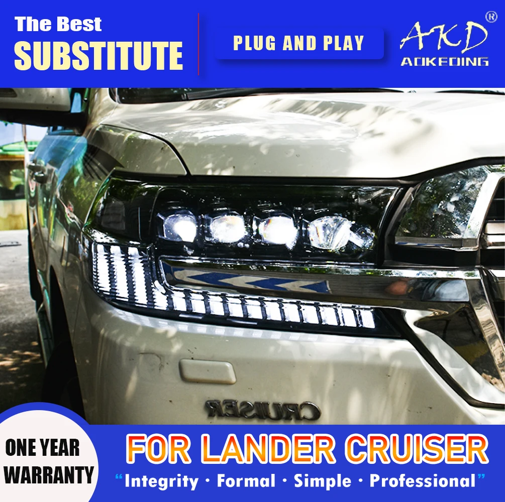 Налобный фонарь AKD для TOYOTA Lander Cruiser светодиодный налобный 2016-2020 фары LC200 DRL сигнал