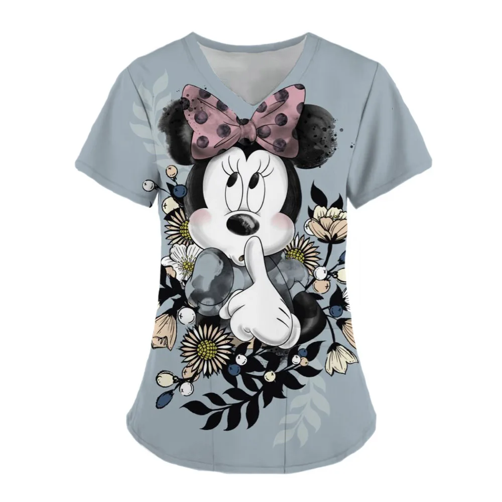thumbnail image 1 of Uniforme de enfermera para mujer, camiseta de manga corta con cuello en V y estampado de Mickey Mouse de Disney, uniforme de enfermera de trabajo con bolsillos, 1 of 5