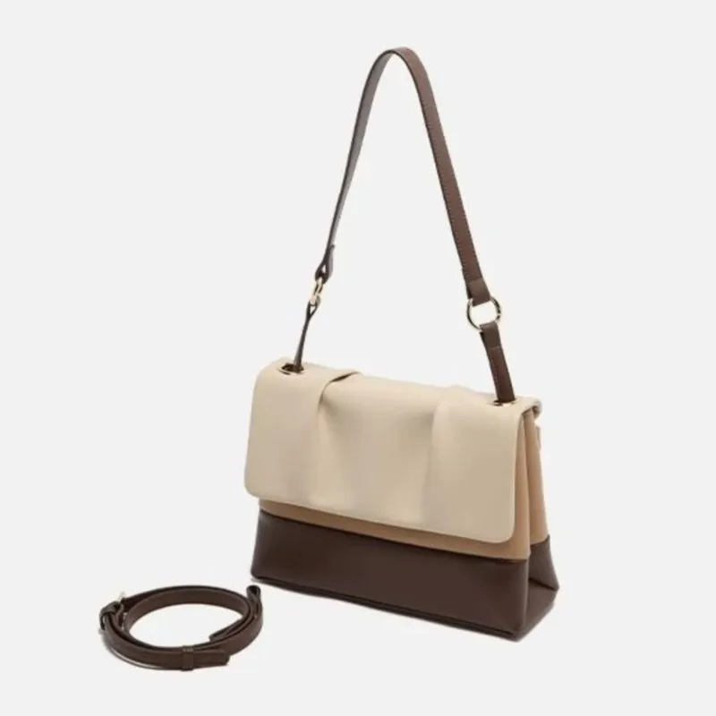 Retro Colorblock Tote Bag Women Wrinkled Leather Patchwork Large Capacity Shoulder Bag Ladies Premium Commute Crossbody Bag 2025