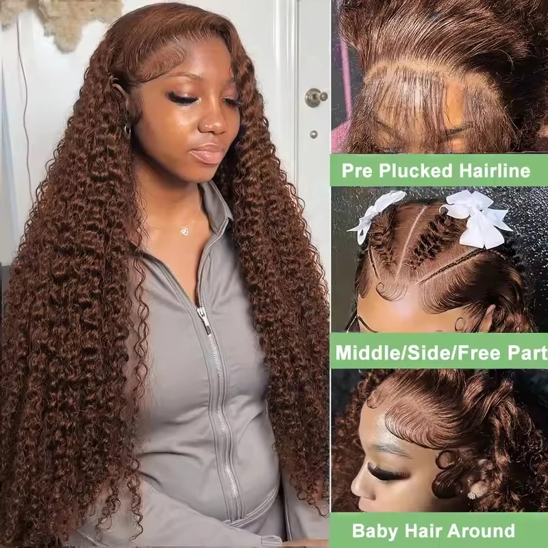 34 30 Inch Chocolate Brown Deep Wave Lace Front Wigs Human Hair #4 Colored 13x4 Hd Curly Lace Frontal Wigs Pre Plucked 3