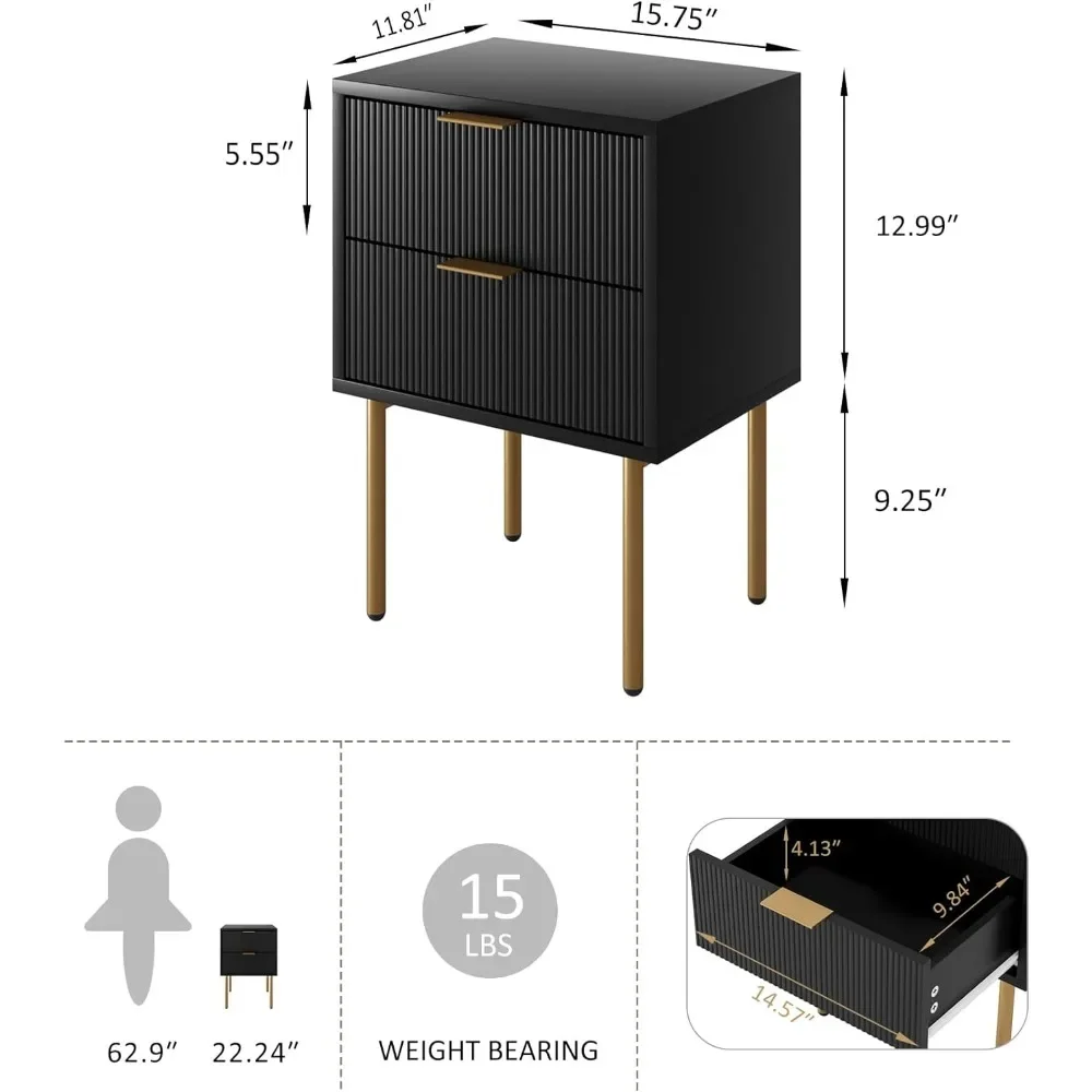 Nightstand,Small Bedside Table with Gold Frame 2
