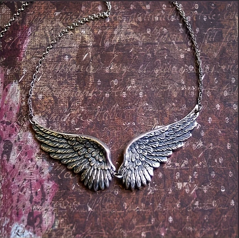 Vintage Angel Wings Feather Choker Big Pendant Aesthetic Link Chains Statement Necklace Women Collar Wedding Tribal Gift