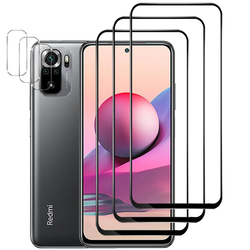 

6-in-1, Glass + Camera Film for Redmi Note10/10S 4G High-quality Tempered Glass Redmi Note 10 S Screen Protector Xiaomi Note 10S