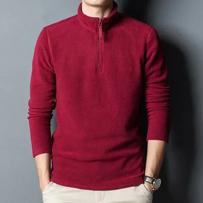 2024 Men's Turtleneck Fleece Jacket Solid Color Half Turtleneck Sweater Fleece Pullover Warm Stand Collar Men Sweatshirts
