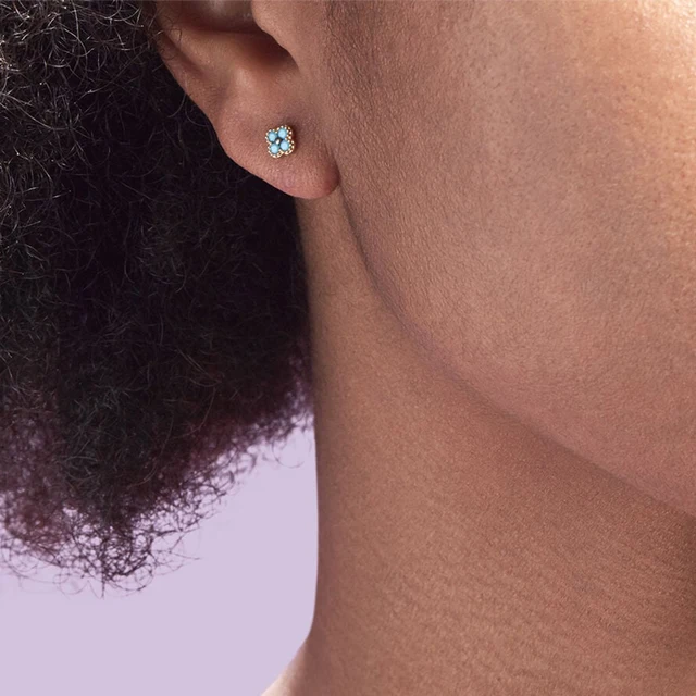 ROXI S925 Sterling Silver Turquoise Clear Zircon Petal-shaped Jewelry Set Finger Rings Necklace Stud Earrings for Women