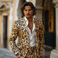 New American Slim Men's Suit Men Leopard 3d Print Suits Casual Party Leopard Suit Jacket Pants Party Wedding Performance Set 1