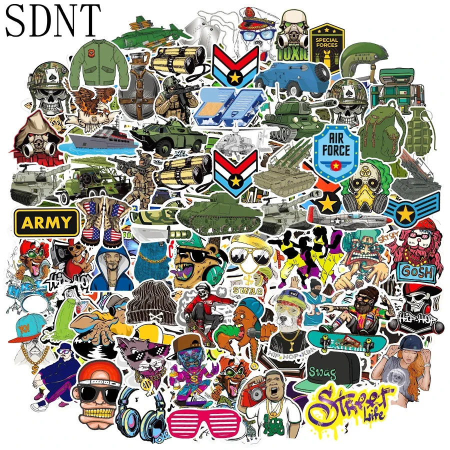 100PCS Hip Hop Graffiti Sticker for Laptop Skateboard Suitcase Bicycle Phone Case Guitar Car Military Cool Sticker Pack for Boy