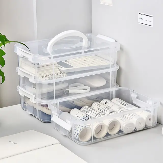 1Pcs Drawer Table Desk Storage Organizer Transparent 4 Layers Makeup Organizer Box School Office Plastic Jewelry Container Bins 1