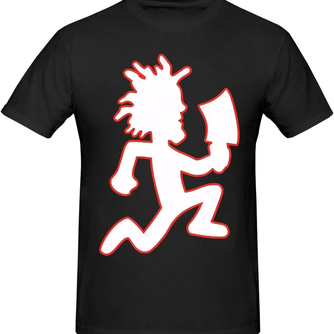 Schwarzes Kurzarm-T-Shirt für Herren mit Hatchetman ICP-Grafikdruck, lässiger Rundhalsausschnitt, ganzjährig tragbar, weich und bequem