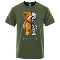 Playful Teddy Bear Graphic Oversized Streetwear T-Shirt - Men's Fashion Casual Summer Cotton Tee - M (Dark Green)