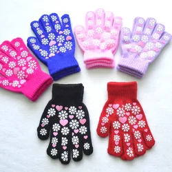 6-11Y Winter New Children Warm Gloves For Students Snowflake Love Print Knitted Mittens Outdoor Knitting Cycling Skiing Gloves