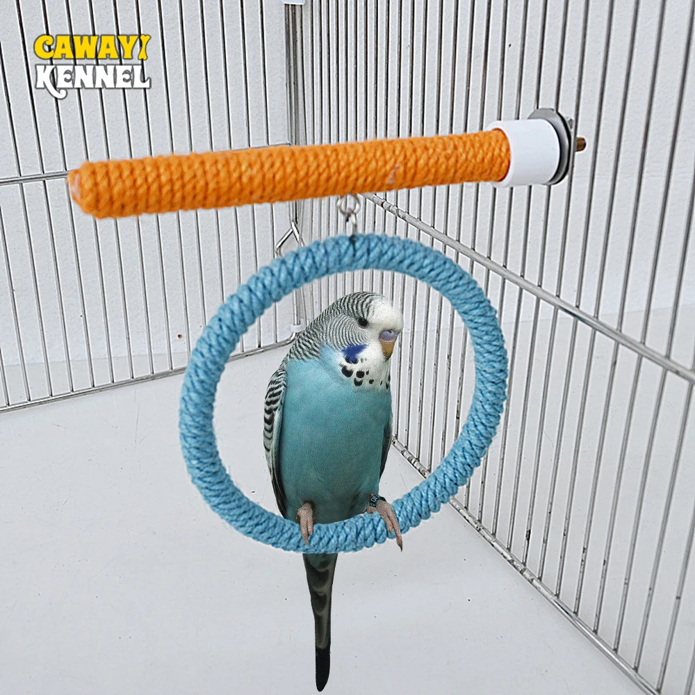 Linen Rope Pet Bird Parrot Stand Toy Chewing Bite Toy Parrot Perch Hanging Cage Swing Rope Ring Stand Climb Bird Supplies parrot toy bird toy bird cage accessories bird perch stand bird swing toy