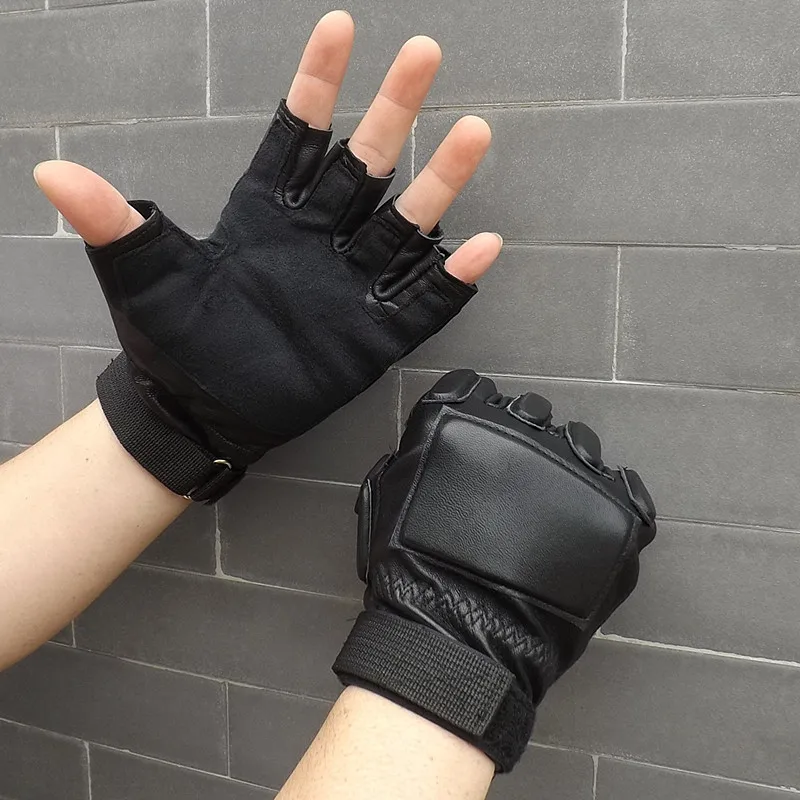mens leather fingerless gloves Lovers Fingerless Mittens Black Half Finger Outdoor Tactical Mens Leather Driving Gloves - 2