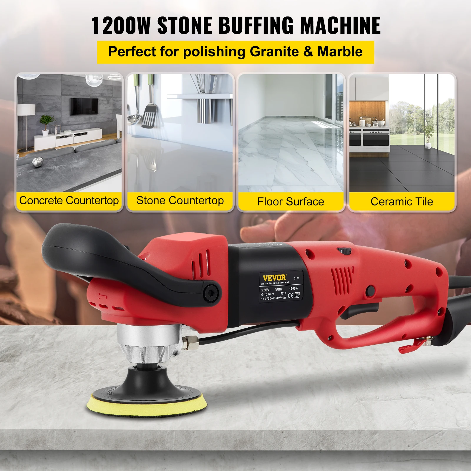 VEVOR Electric Wet Stone Polisher Grinder Sander Buffing Machine Variable Speed Water Mill for Marble Granite Finish Polishing 2