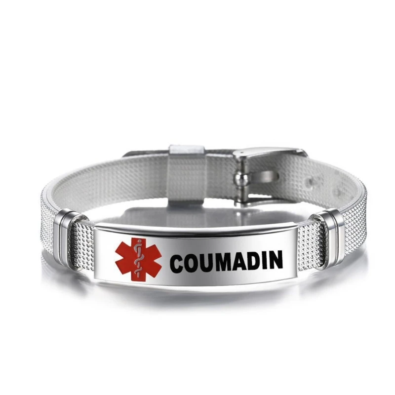 TGLS Red Medical Alert Bracelet - Stainless Steel Emergency ID Bracelet, Adjustable 8 Inch, For Men & Women