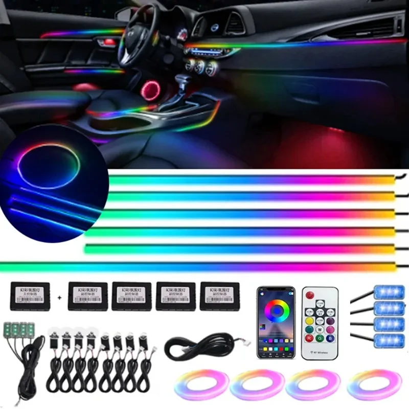 풀 유니버설 심포니 자동차 LED 주변 조명 장식 분위기 램프, RGB 64 다채로운 스트리머 레인보우 앱 제어, 22 in 1