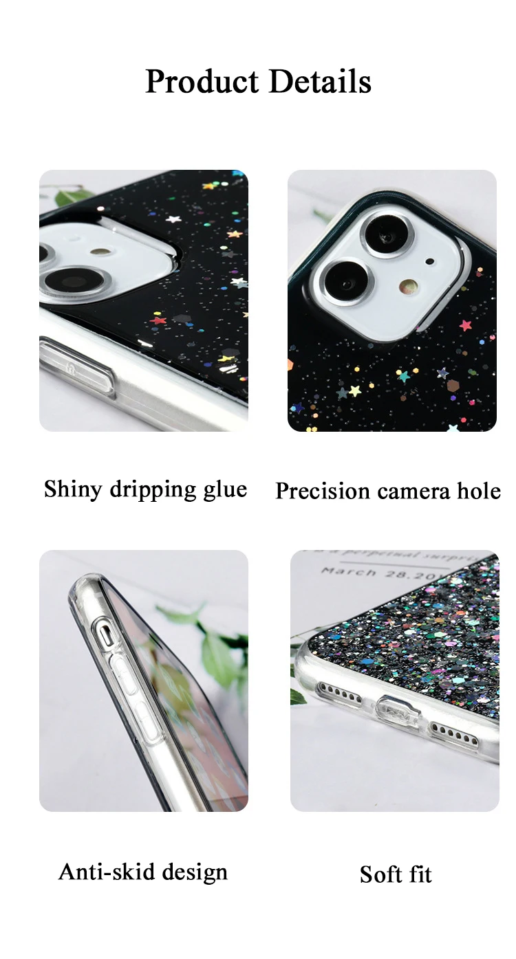 per Oppo A78 A58 A57 A17 Reno 10 9 7 8T Pro Plus Find X5 Custodia in lamina d'argento Paillette Epossidica Cover morbida trasparente Anticaduta Fundas_voghion.com