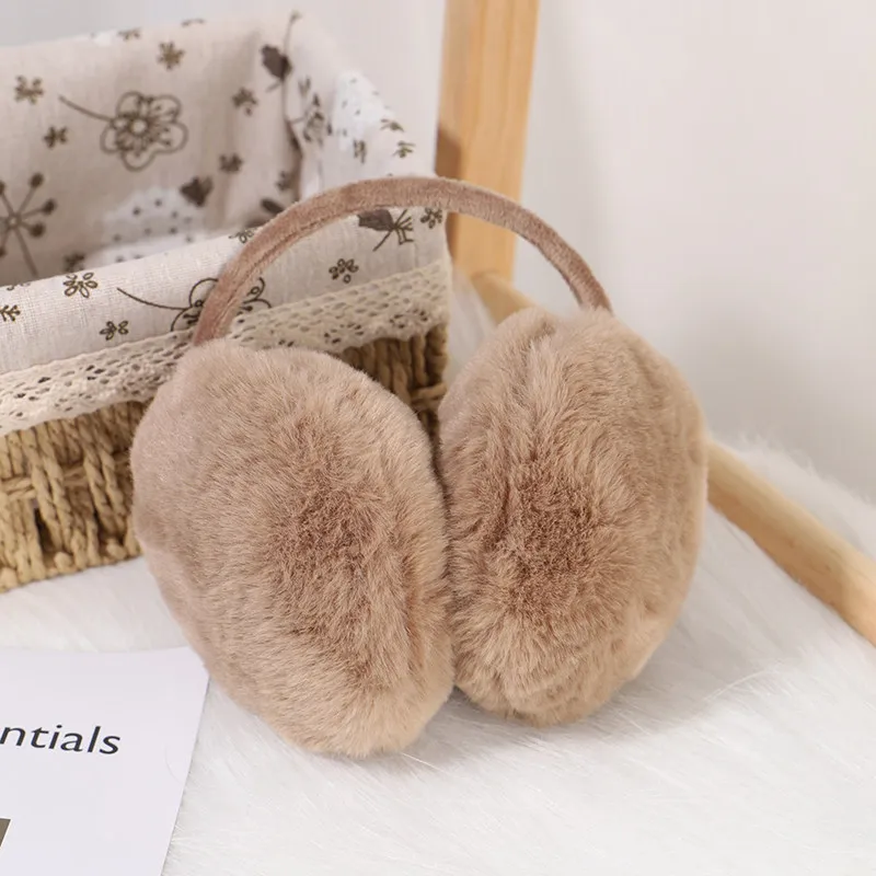 Winter Warm Ear Muffs Women Girls Fluffy Fold Burger Shape Children Headphone Earmuffs Soft Cashmere Solid Cute Warmer Earlap ﻿