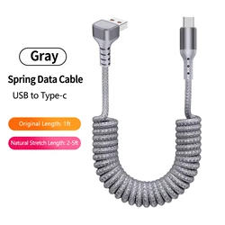 Enhanced Coiled USB - C Fast Charging Braided Cable - 1.5m (Grey usb to type - c)