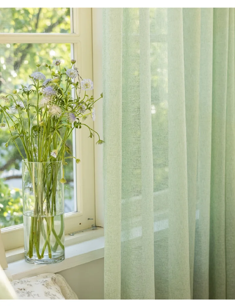 Japanese mint green curtains gauze simple style fresh artistic translucent  shutter yarn living room bedroom custom curtain size, image size:800x1040